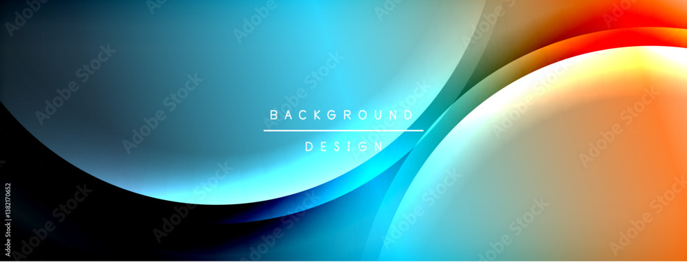 Fototapete Smooth gradients create abstract waves. Blue transitions to orange. Text BACKGROUND DESIGN is centered. Modern aesthetic. Clean lines. Vibrant colors.