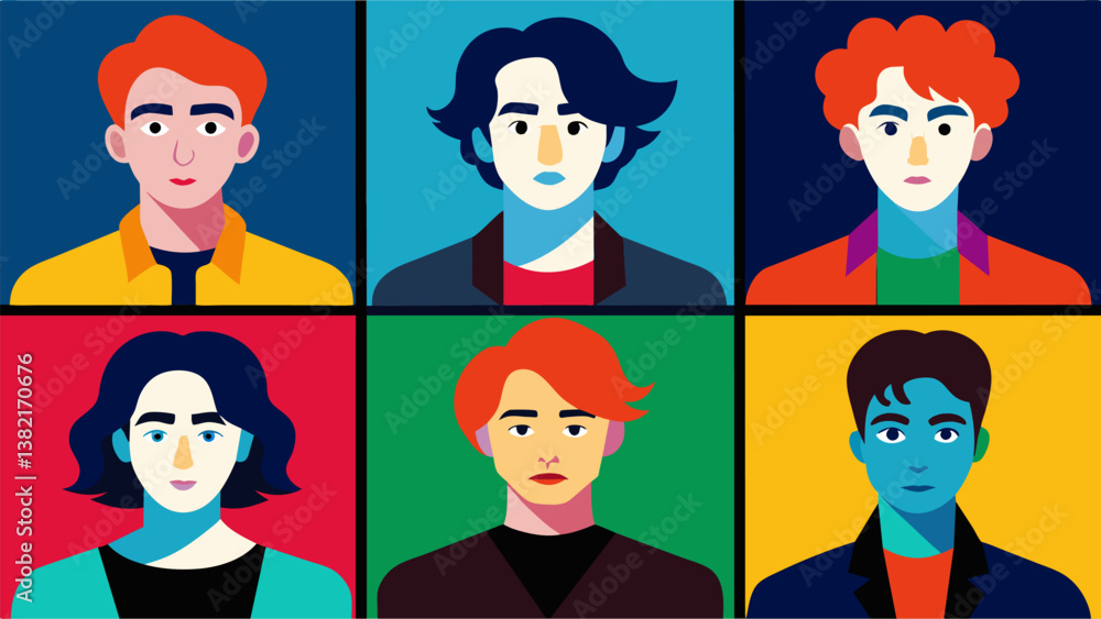 Poster a collection of student selfportraits each one showing a different aspect of the artists personality