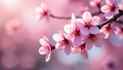 Fototapeta premium Delicate pink sakura blossoms, intricate branch pattern, sakura, illustration, motif