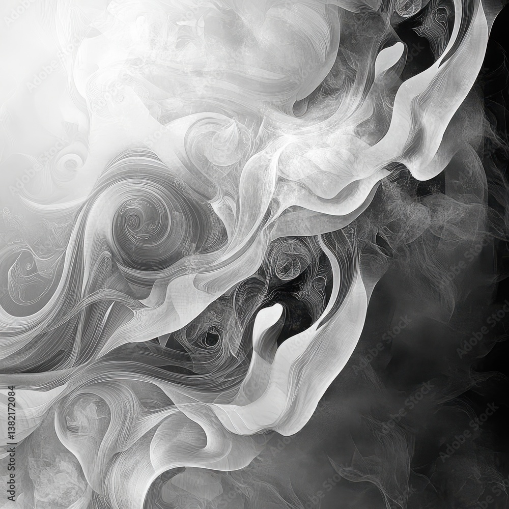 Wall mural abstract swirling patterns in monochrome with elegant graceful lines