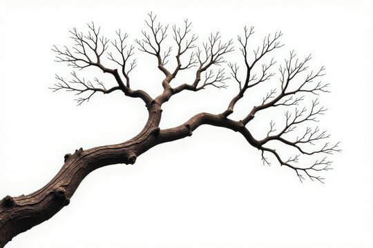 Thick isolated branch with gnarled trunk on white background, abstract, nature
