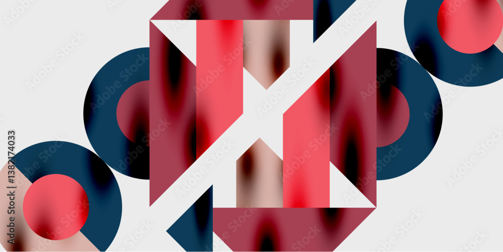 Aufkleber abstract geometric composition. red, blue, white shapes overlap. smooth gradients create depth. mode