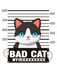 Bad Cat Prisoner With Police Board Illustration