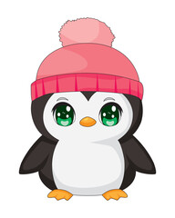 Cute Penguin Cartoon Wearing Winter Hat