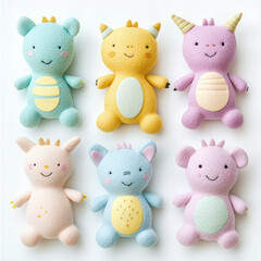 Handcrafted pastel colored felt baby toys featuring adorable animal designs, perfect for infants and toddlers. These soft, cuddly toys provide comfort and joy to little ones