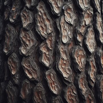Bark Rough uneven surface with deep crevices and textural incons