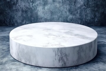 Large round marble table on blue textured background
