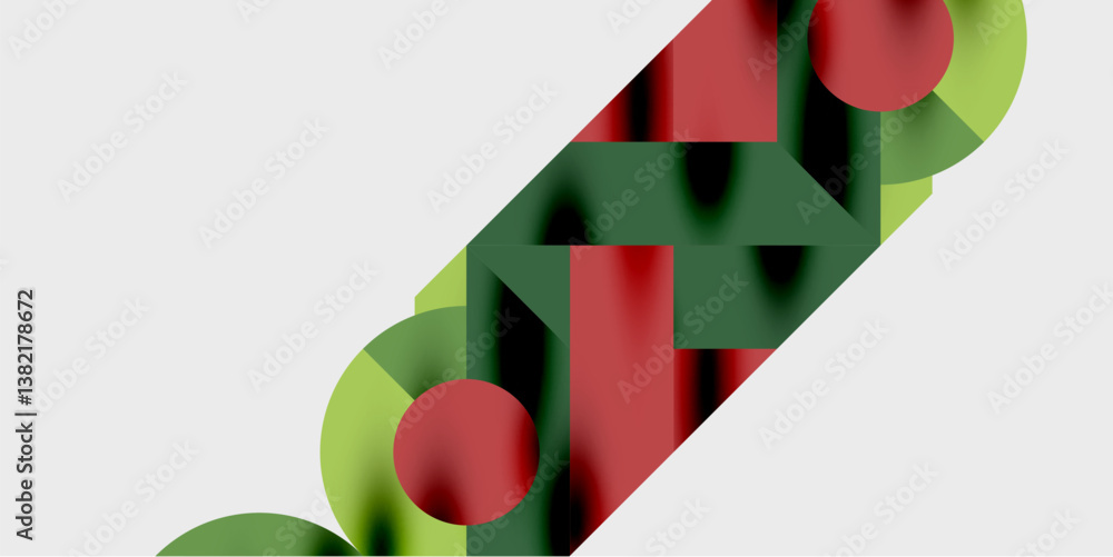 Poster abstract geometric composition. red, green shapes overlap. minimalist design. clean lines, smooth gr