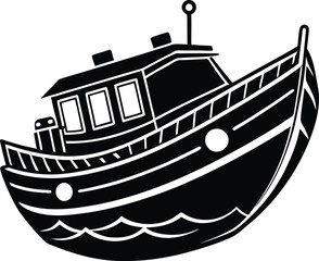 Obraz premium Resilient Lifeboat Silhouette Design – Minimalist Maritime Illustration for Safety and Rescue Themes