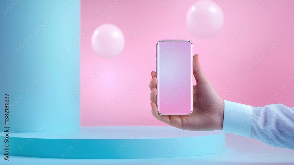 Poster individual holding smartphone with augmented reality marketing concept visuals displayed for engagin