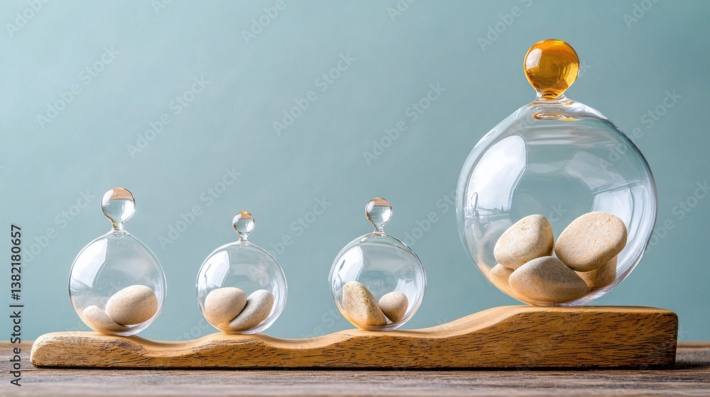 Poster elegant wooden base with glass dome and intricate sand timer representing automated workflow and tim
