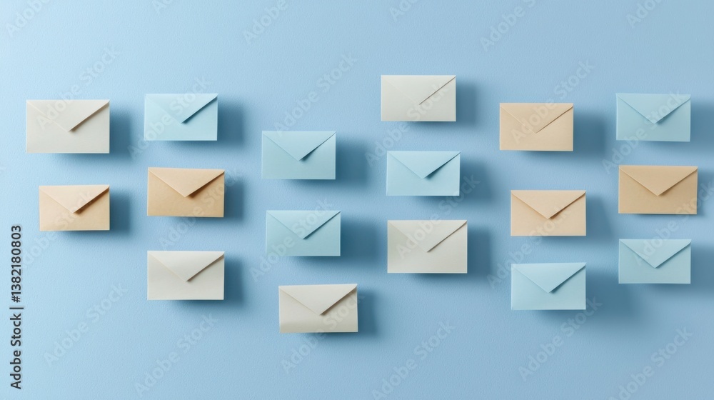 Poster collection of various envelopes piled together symbolizing b2b cold email flowchart for business com