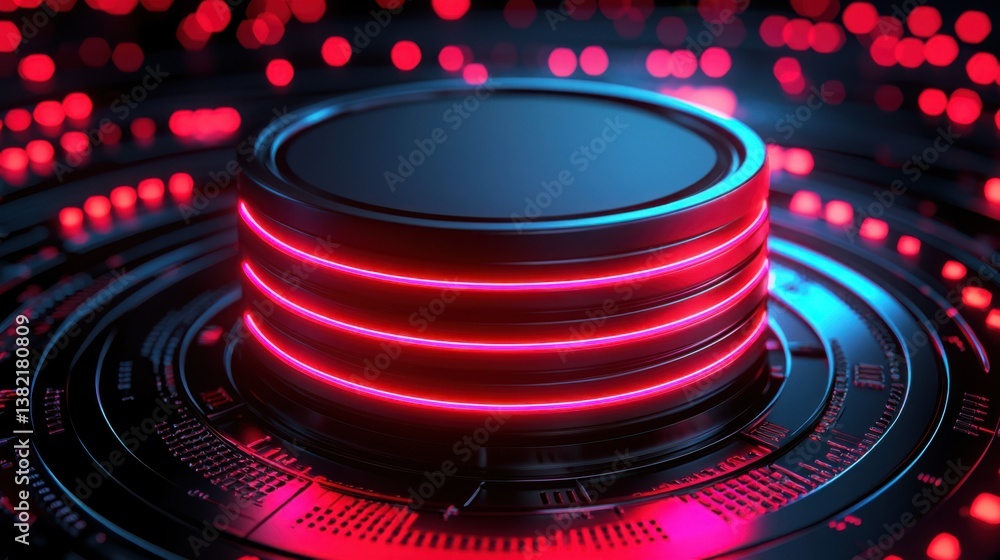 Poster isometric style illustration featuring red and blue light representing big data processing in modern