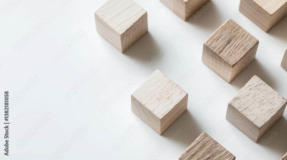 Poster natural wooden blocks stacked together to show eco-friendly design elements in blockchain and digita