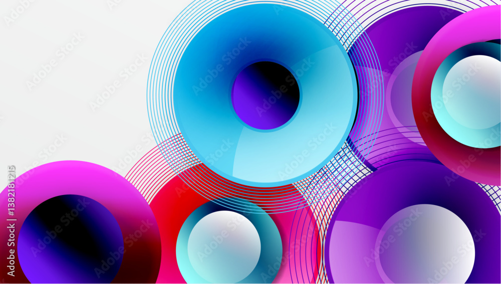 Poster abstract composition. overlapping circles, vibrant colors, dynamic lines. modern design, gradient ef