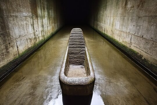 Stone trough in a long concrete tunnel - Powered by Adobe