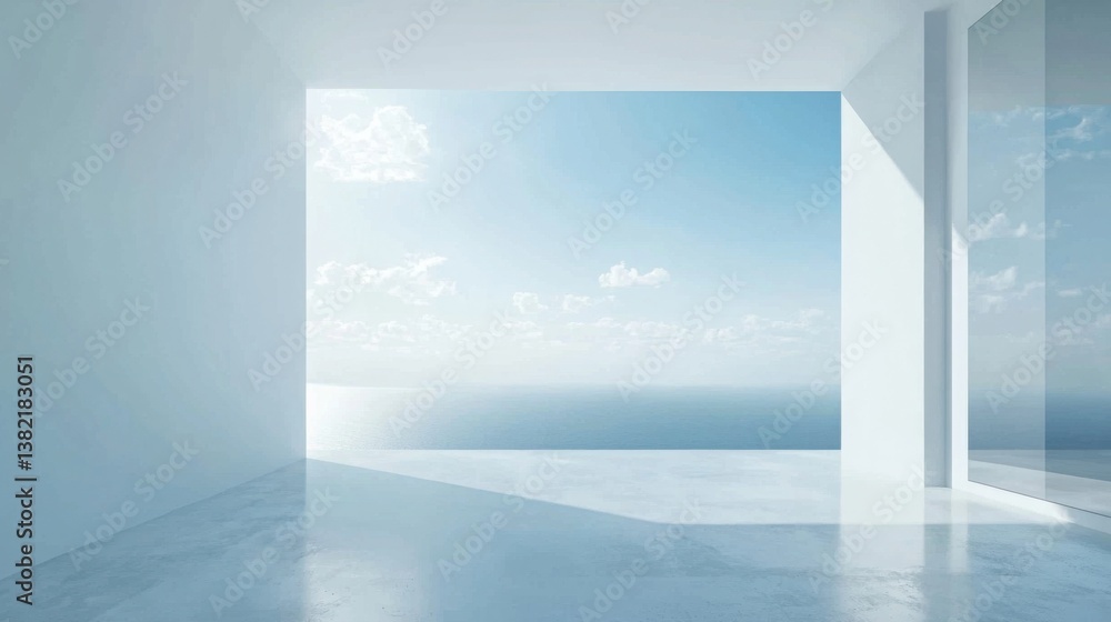 Poster bright and airy room with a stunning view overlooking a cityscape featuring a clean user interface d