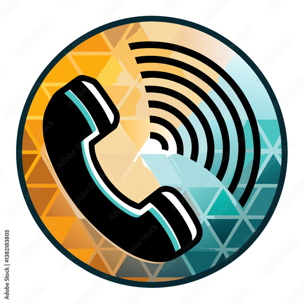 Poster design a sleek black phone call icon incorporating a subtle, stylized digital wave pattern for a mod
