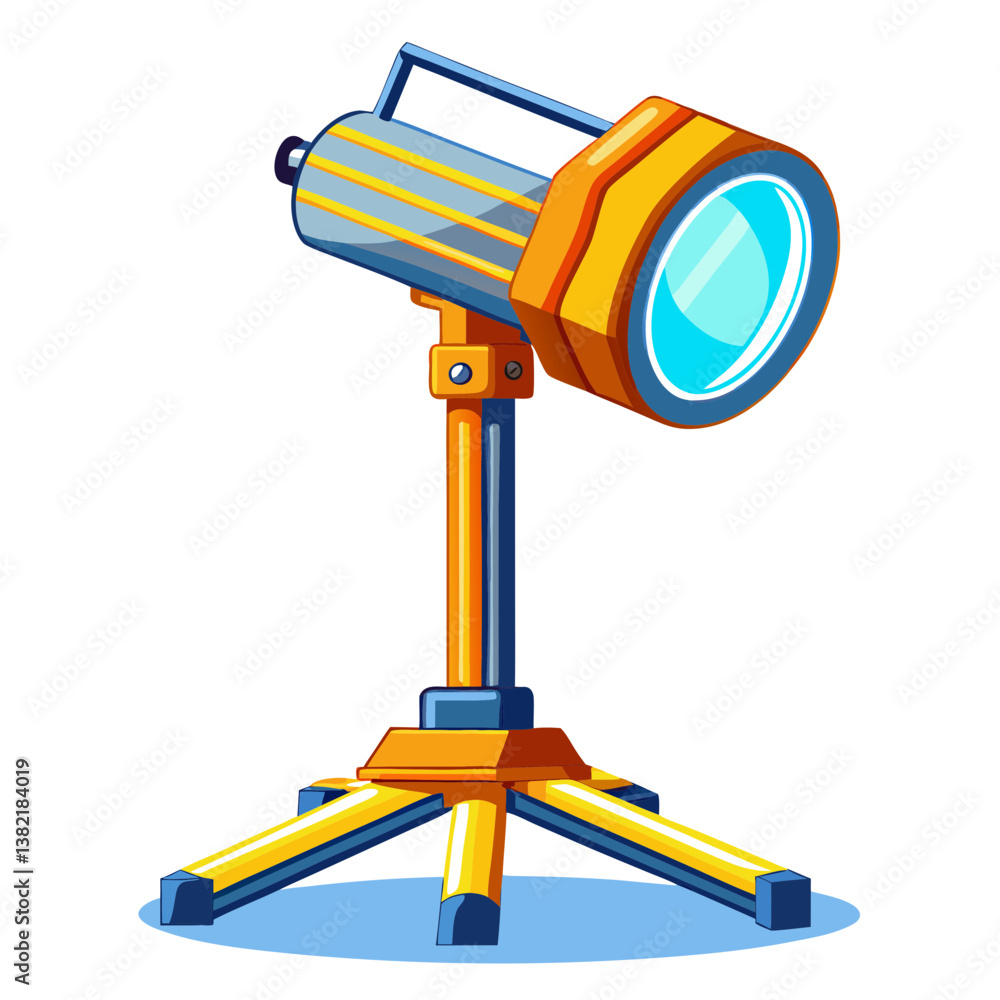 Poster a high-resolution image of a bright led work lamp illuminating a cluttered mechanic's garage workben