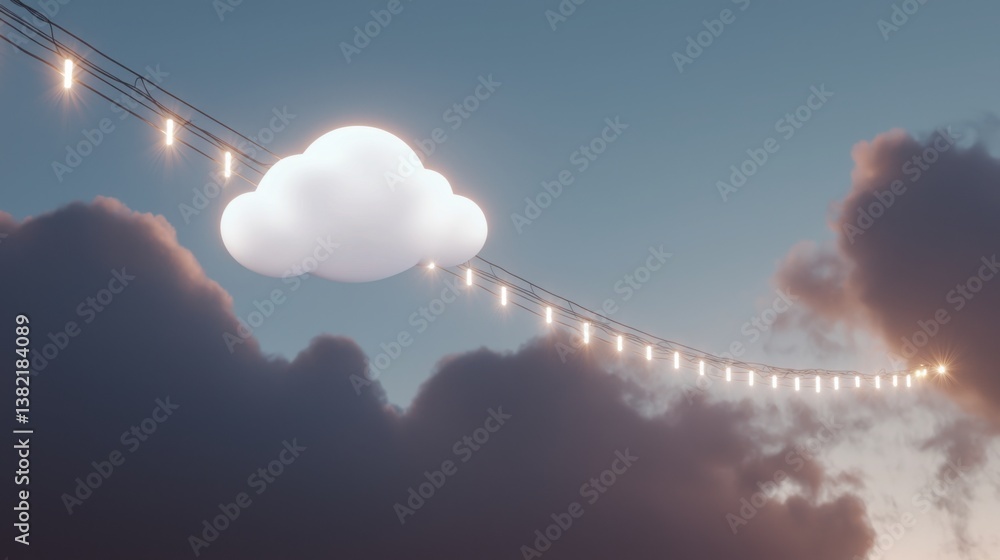 Poster decorative string of lights against a dark background evoking the concept of cloud infrastructure co