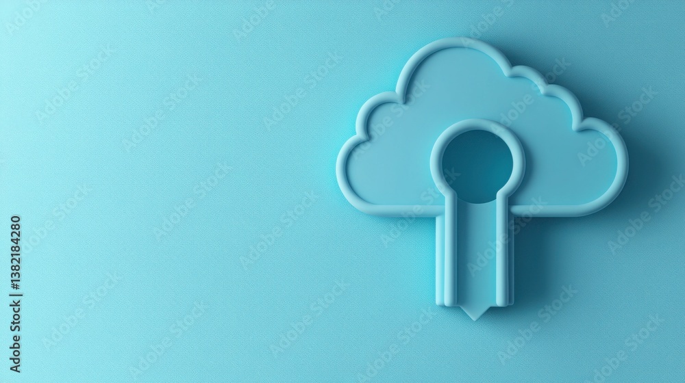 Poster cloud shaped like a key illustrating cloud security concepts with keyhole icon representing access a