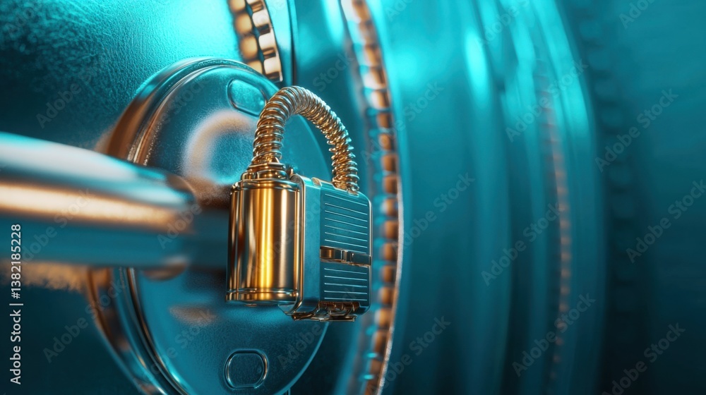 Poster lock on door symbolizing cybersecurity lock and data grid for securing access and protecting digital