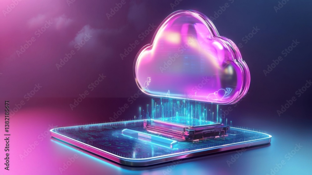 Poster a cloud displayed on a laptop screen representing data backup cloud server scene for modern digital 