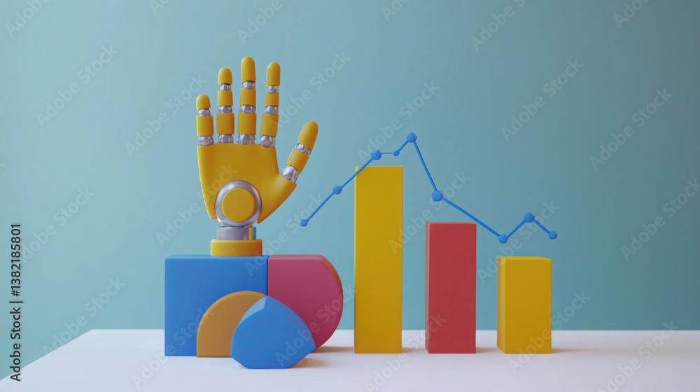 Poster colorful block with finger from human hand emphasizing data representation and interactive engagemen
