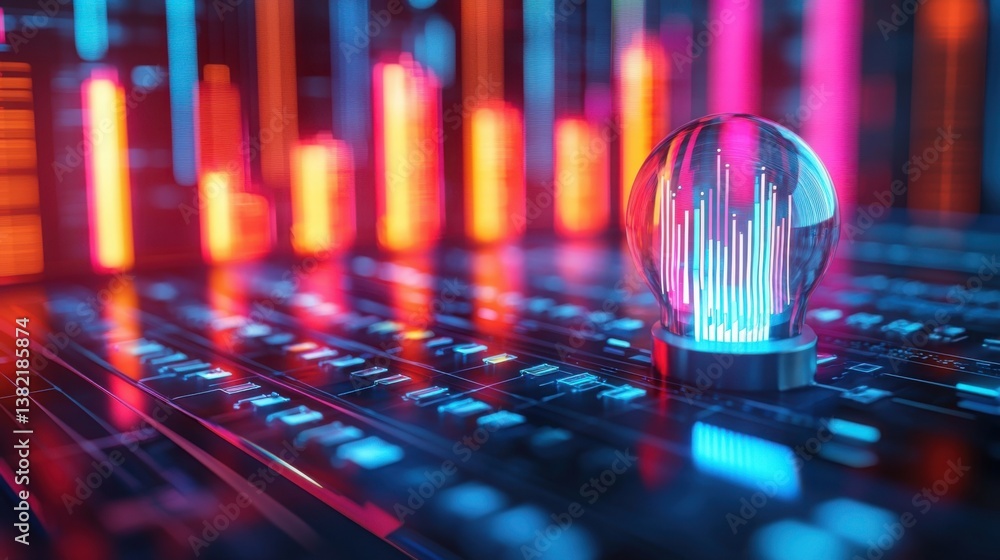 Poster light bulb on computer keyboard symbolizing energy efficiency and innovation in digital technology e