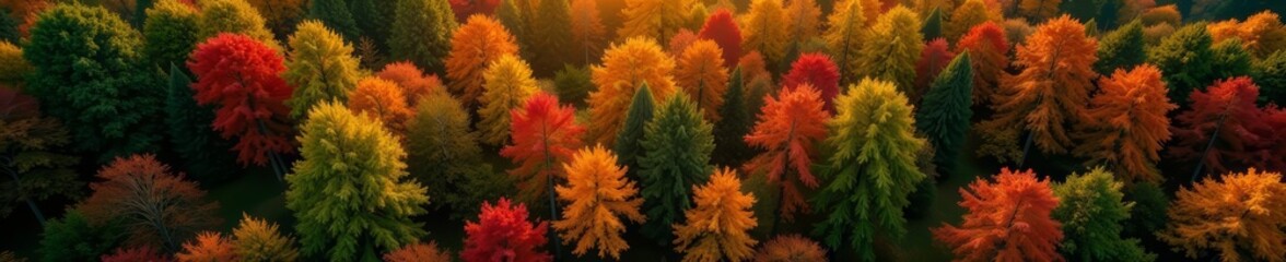 Spectacular aerial shot of a forest canopy bursting with autumn colors, forest, aerial