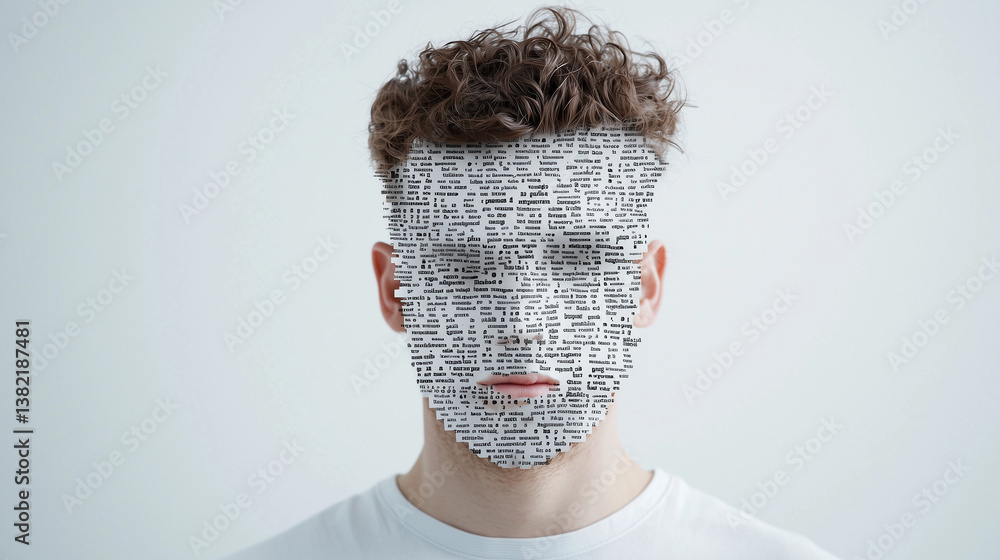 Poster digital portrait: a striking digital portrait of a man with a face composed of interconnected digita