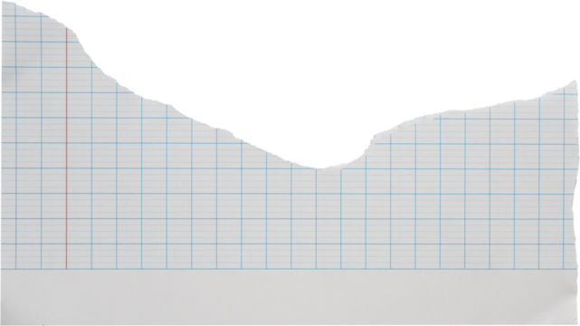piece of lined graph paper tear isolated on white background