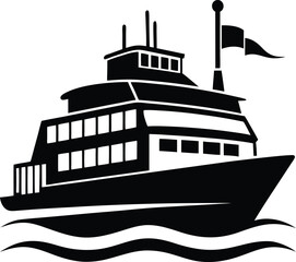 Obraz premium Reliable Ferry Silhouette Design – Minimalist Maritime Illustration for Passenger and Vehicle Transport Themes