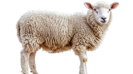 Fototapeta premium Fluffy Lamb: A close-up shot captures a single, adorable lamb, its thick, fluffy white wool and innocent eyes fill the frame. The image evokes feelings of peace and tranquility.