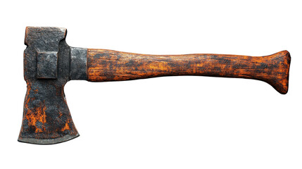 Rusty Axe: Close-up of a weathered axe, the aged tool is rendered with exquisite detail, with visible signs of use and the marks of time.