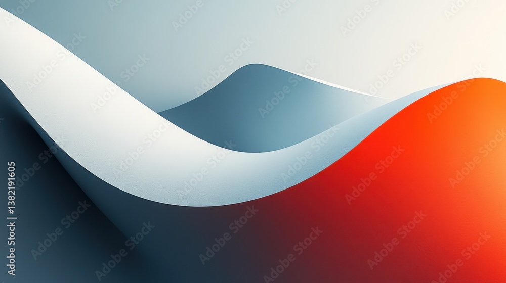 Poster a minimalist abstract image featuring smooth curves in shades of blue and red, creating a dynamic vi