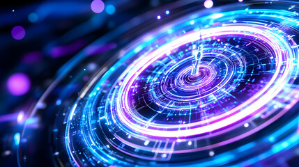 Obraz premium Abstract glowing circular energy field with vibrant neon blue and purple hues