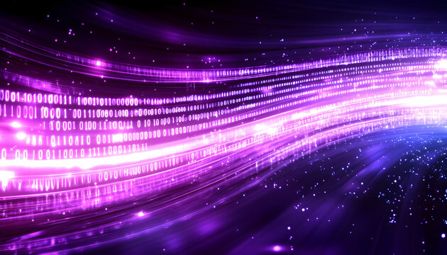 Abstract purple binary code wave flowing through space