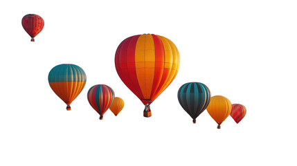 Naklejka premium Skyborne Spectacle: A vibrant fleet of hot air balloons float through the sky, offering a sense of adventure and freedom.