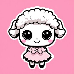 Obraz premium A cute cartoon sheep with a pink dress looking friendly