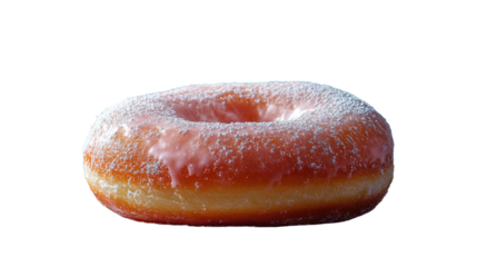Sweet Temptation: A close-up shot of a delicious, glazed donut with a light dusting of powdered sugar, inviting indulgence.