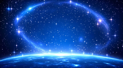 Celestial glow enveloping Earth, vibrant blue hues, starry night