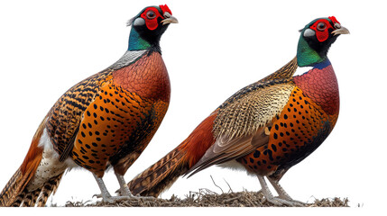 Fototapeta premium Pair of Pheasants: A vibrant pair of pheasants showcasing their colorful plumage, capturing a moment of natural beauty.