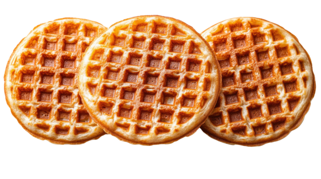 Golden Waffle Delight: Delightful trio of golden-brown waffles with their iconic, crispy grid texture, ready to be enjoyed and celebrated.