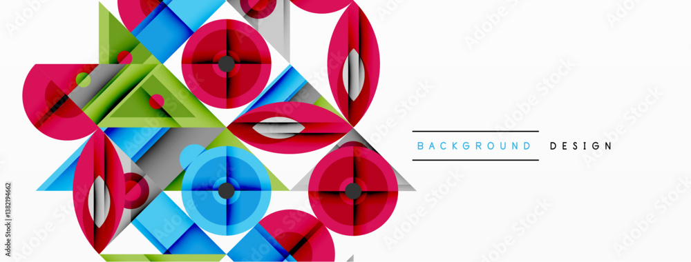 Aufkleber Bright geometric shapes overlap. Vivid colors create abstract composition. Modern design elements, clean lines, dynamic pattern.