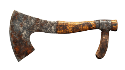 Rusty Axe's Story: This is a high angle shot that looks over an aged axe with its rustic charm. Its time-worn features tell tales of skilled hands and rugged labor.
