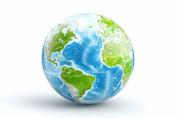 Fototapeta premium Detailed 3D rendering of Earth, showcasing continents and oceans against a white backdrop