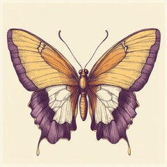 Fototapeta premium Vintage style illustration of butterfly with open wings 