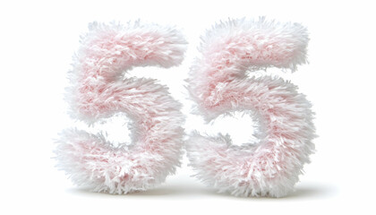 Fototapeta premium Fluffy pink number fifty-five on white