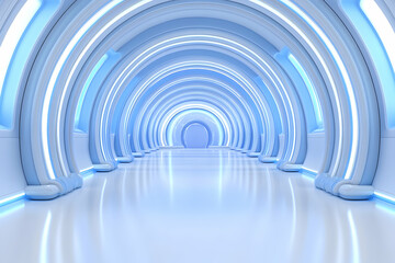 Obraz premium Futuristic blue neon lit arched corridor